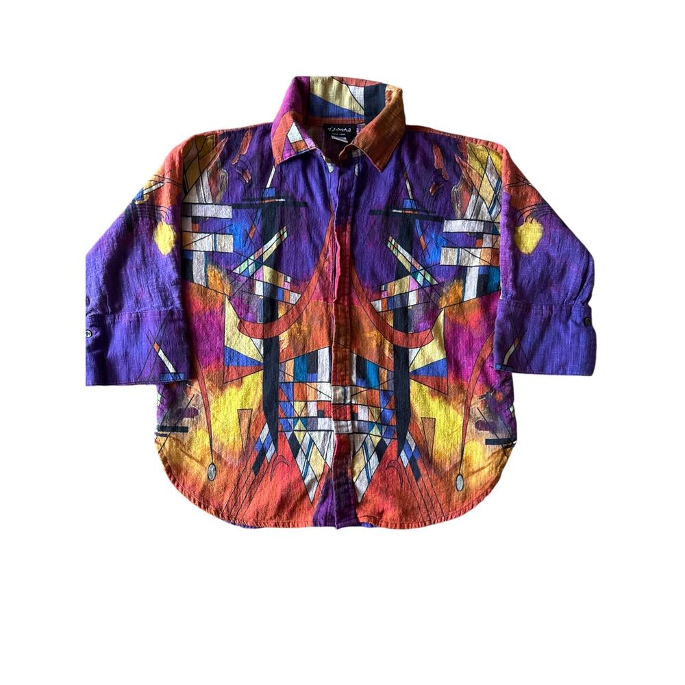 Vintage Dilemma New York XL Abstract Art Wear Cotton Button Up Shirt